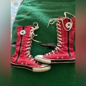 Vintage Spy Girl Converse Red Knee-High Sneakers with White Laces